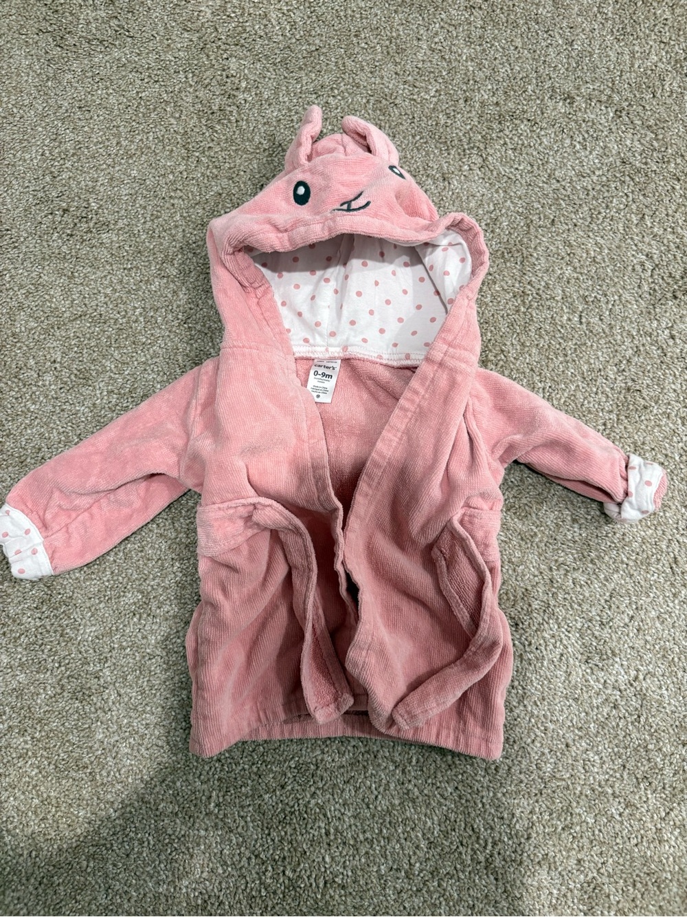 Carter’s Baby Girl Pink Hooded Animal Bath Robe 0–9 Months Soft Plush